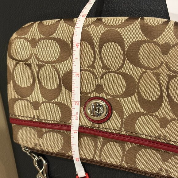 Coach khaki and Black Cherry Signature Medium Wristlet NWT - Picture 4 of 6